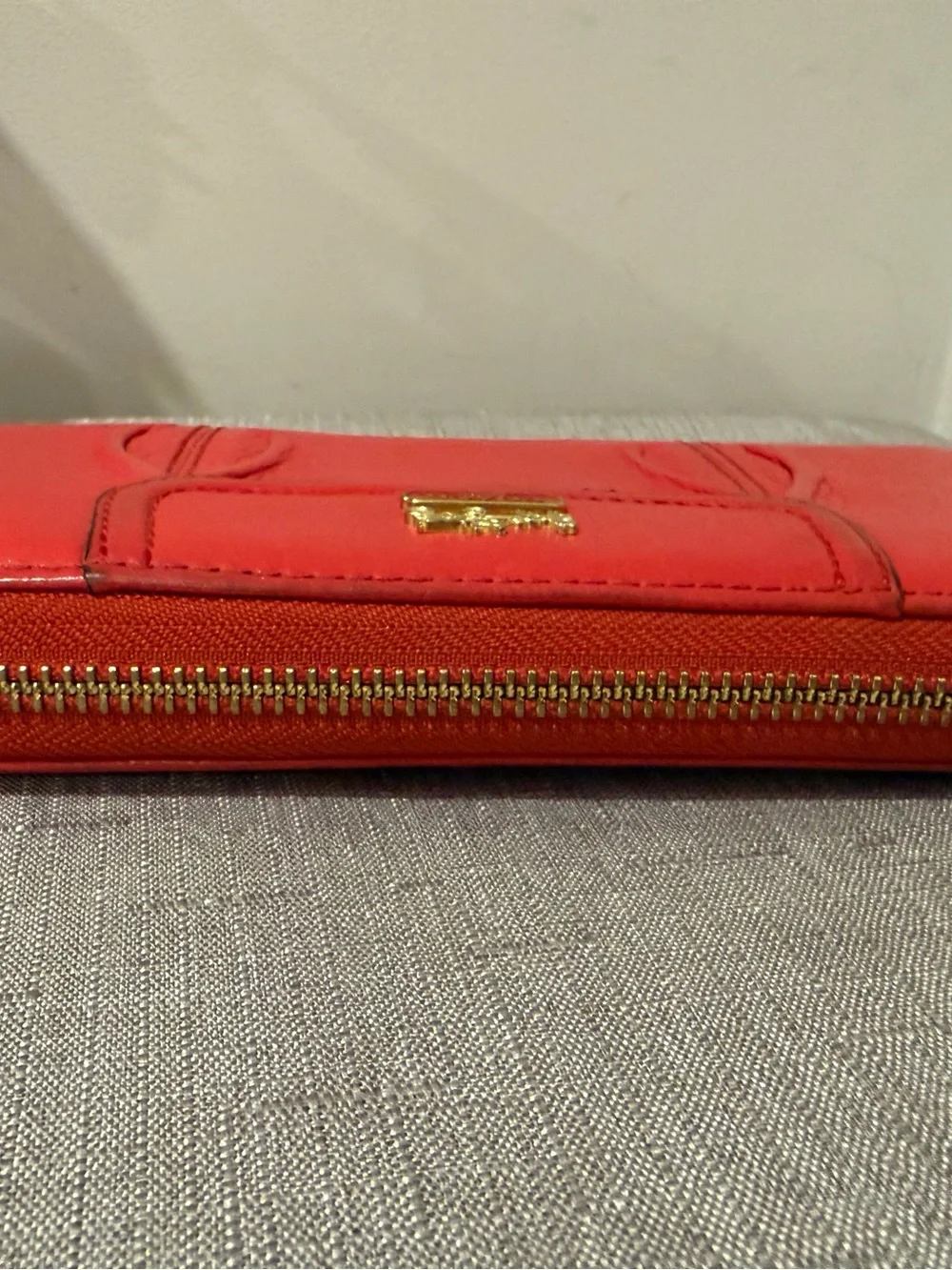 Coach Red Zip-Around Leather Wallet with Gold Hardware